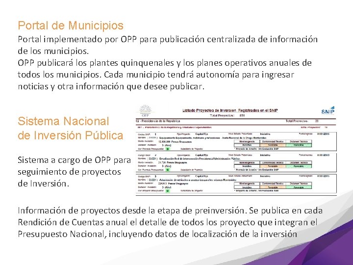 Portal de Municipios Portal implementado por OPP para publicación centralizada de información de los