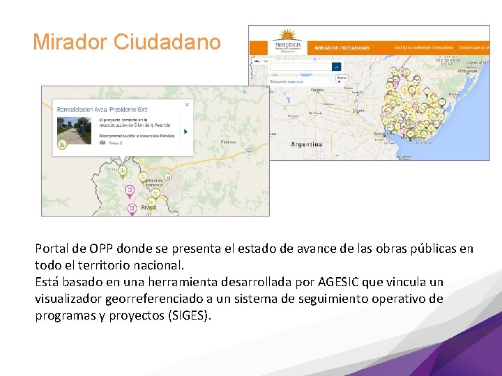 Mirador Ciudadano Portal de OPP donde se presenta el estado de avance de las