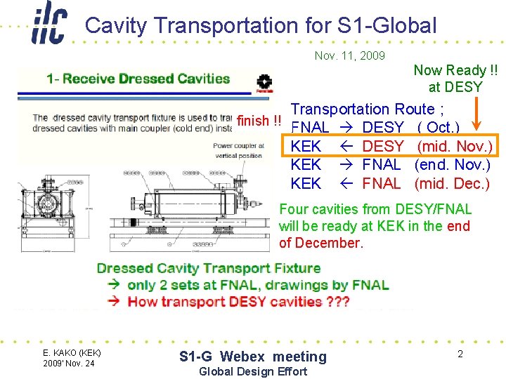 Cavity Transportation for S 1 -Global Nov. 11, 2009 Now Ready !! at DESY