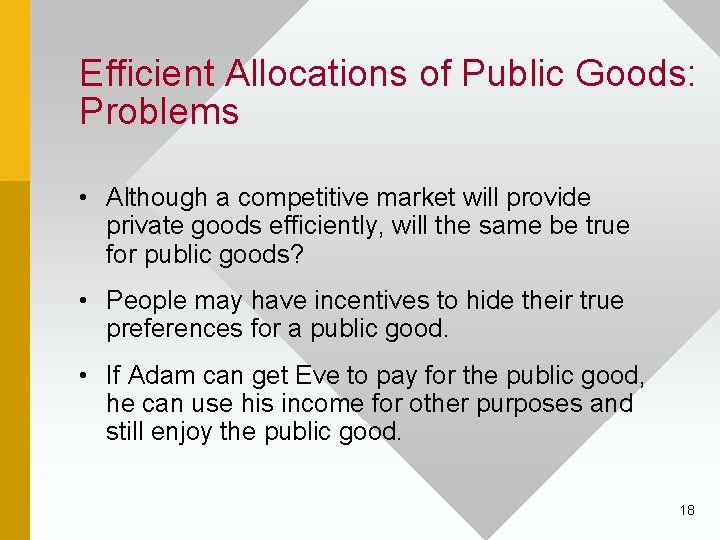 Efficient Allocations of Public Goods: Problems • Although a competitive market will provide private