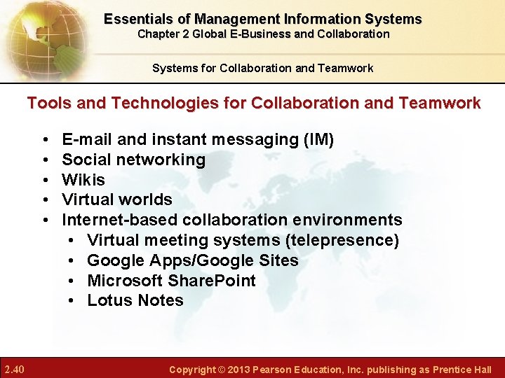 Essentials of Management Information Systems Chapter 2 Global E-Business and Collaboration Systems for Collaboration