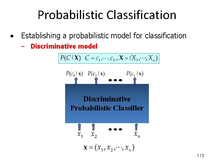 Probabilistic Classification • Establishing a probabilistic model for classification – Discriminative model Discriminative Probabilistic