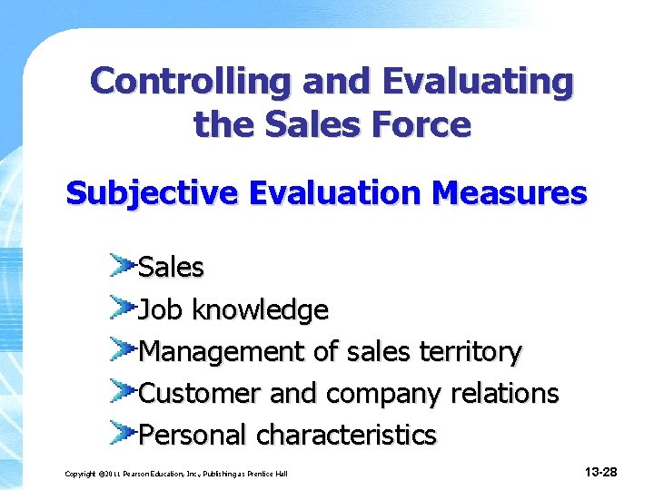 Controlling and Evaluating the Sales Force Subjective Evaluation Measures Sales Job knowledge Management of