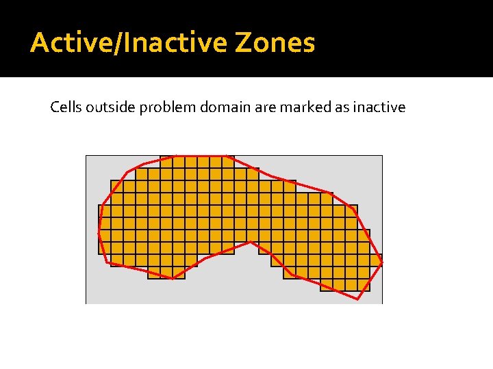 Active/Inactive Zones Cells outside problem domain are marked as inactive 