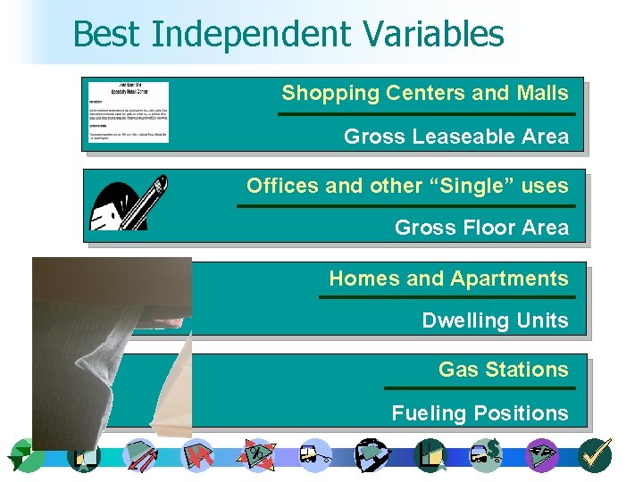 Best Independent Variables Shopping Centers and Malls Gross Leaseable Area Offices and other “Single”