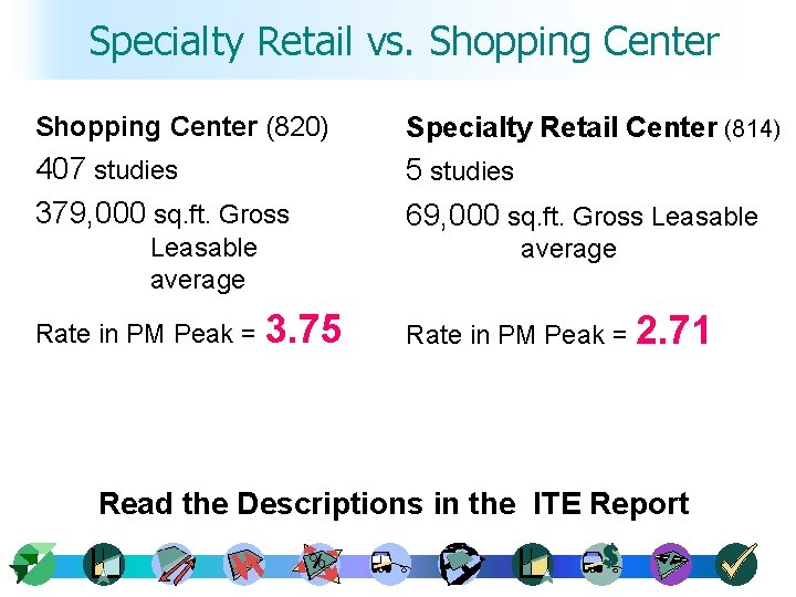 Specialty Retail vs. Shopping Center (820) Specialty Retail Center (814) 407 studies 379, 000