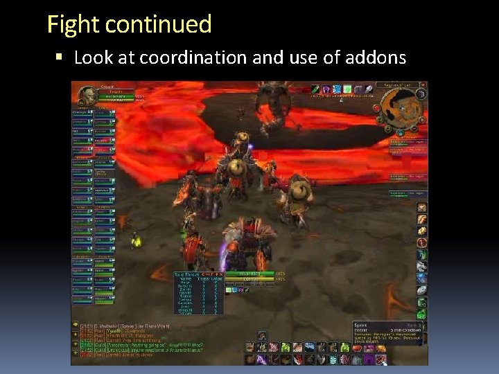 Fight continued Look at coordination and use of addons 