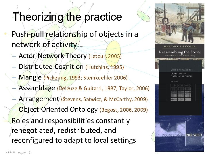 Theorizing the practice • Push-pull relationship of objects in a network of activity… –