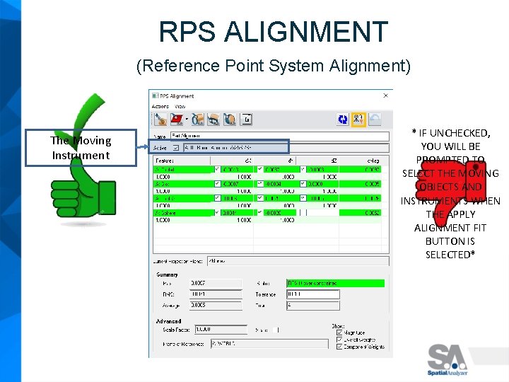 RPS ALIGNMENT (Reference Point System Alignment) The Moving Instrument * IF UNCHECKED, YOU WILL