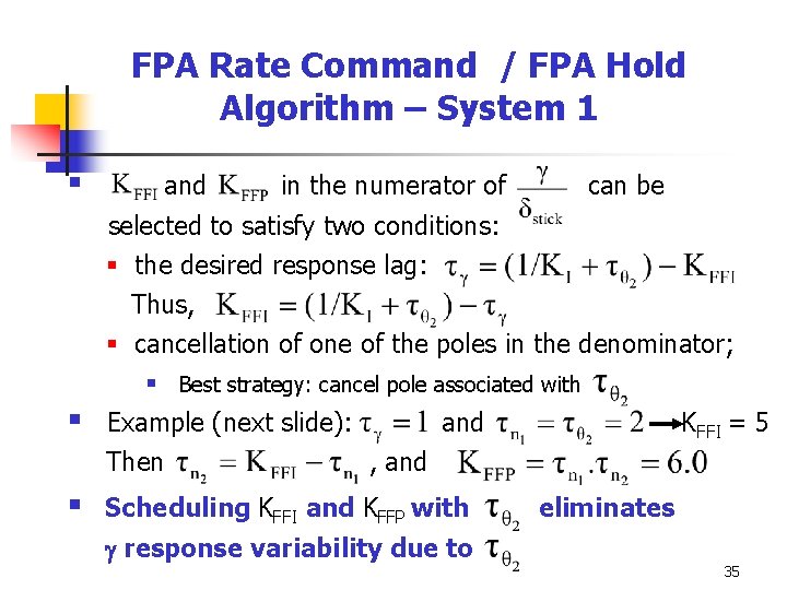 FPA Rate Command / FPA Hold Algorithm – System 1 § and in the