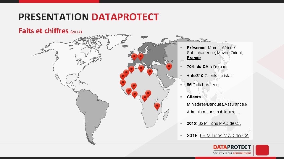 PRESENTATION DATAPROTECT . § Présence: Maroc, Afrique Subsaharienne, Moyen Orient, France § 70% du
