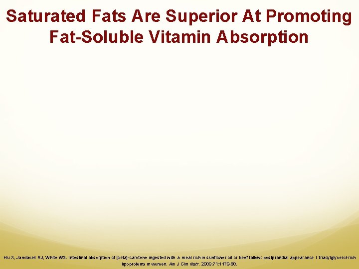 Saturated Fats Are Superior At Promoting Fat-Soluble Vitamin Absorption Hu X, Jandacek RJ, White