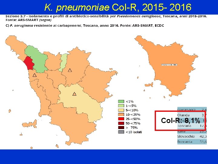 K. pneumoniae Col-R, 2015 - 2016 Col-R: 8, 1% 