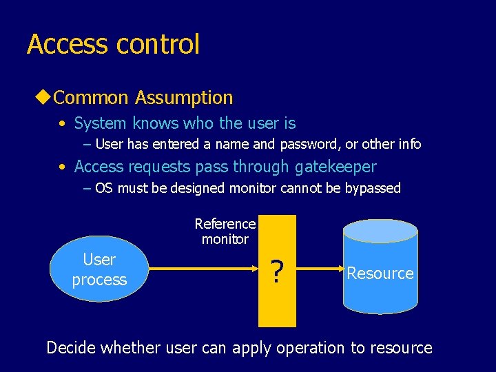 Access control u. Common Assumption • System knows who the user is – User