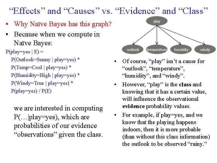 “Effects” and “Causes” vs. “Evidence” and “Class” • Why Naïve Bayes has this graph?
