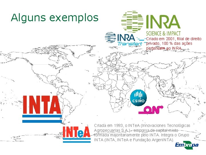 Alguns exemplos Criado em 2001, filial de direito privado, 100 % das ações pertencem