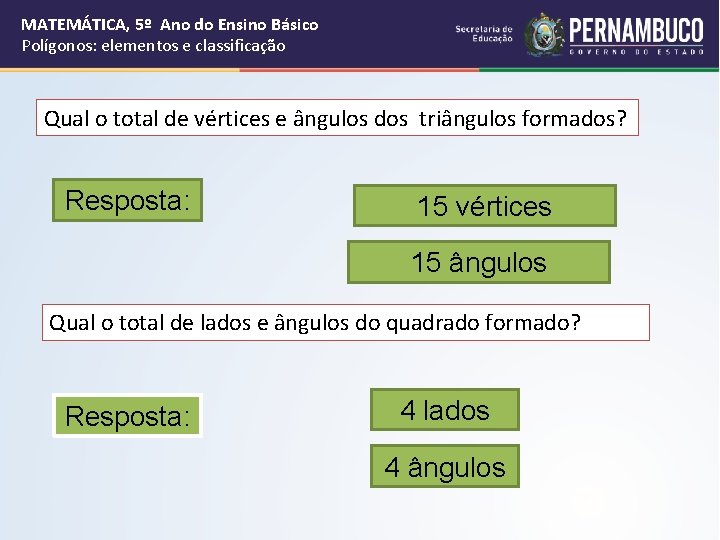 MATEMÁTICA, 5º Ano do Ensino Básico Polígonos: elementos e classificação Qual o total de