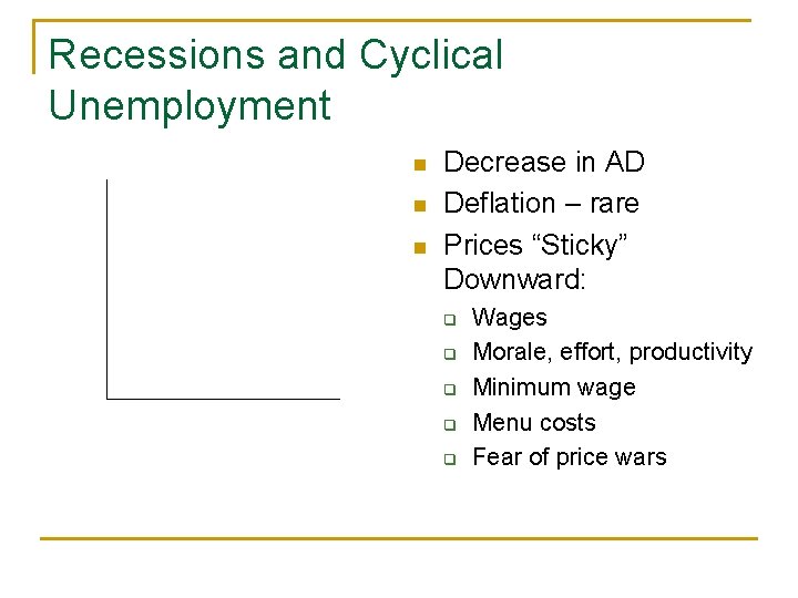 Recessions and Cyclical Unemployment n n n Decrease in AD Deflation – rare Prices
