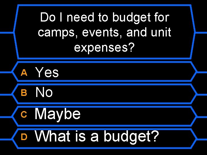 Do I need to budget for camps, events, and unit expenses? A B C