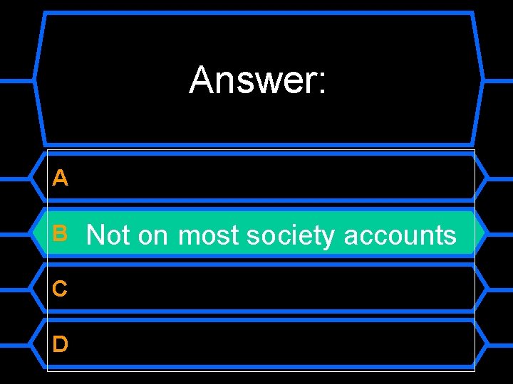 Answer: A B C D Not on most society accounts 