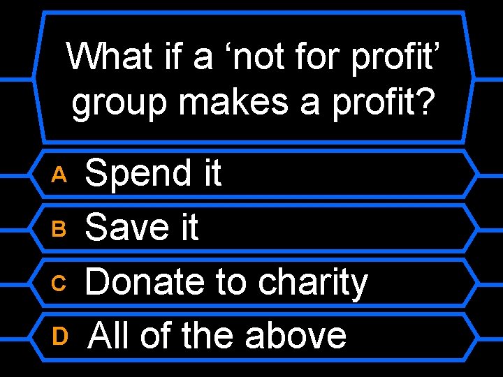 What if a ‘not for profit’ group makes a profit? A B C D