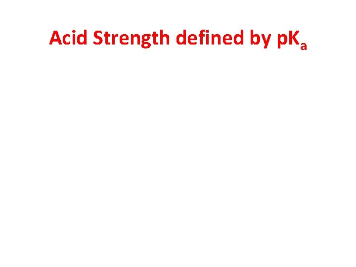 Acid Strength defined by p. Ka  Acid Strength defined by p. Ka