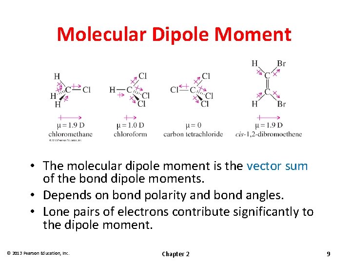 Molecular Dipole Moment • The molecular dipole moment is the vector sum of the Molecular Dipole Moment • The molecular dipole moment is the vector sum of the