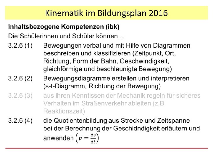 Kinematik im Bildungsplan 2016 § 