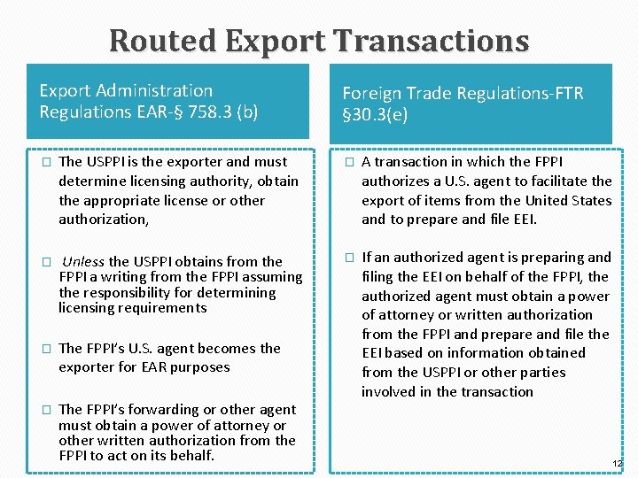 Routed Export Transactions Export Administration Regulations EAR-§ 758. 3 (b) Foreign Trade Regulations-FTR § Routed Export Transactions Export Administration Regulations EAR-§ 758. 3 (b) Foreign Trade Regulations-FTR §