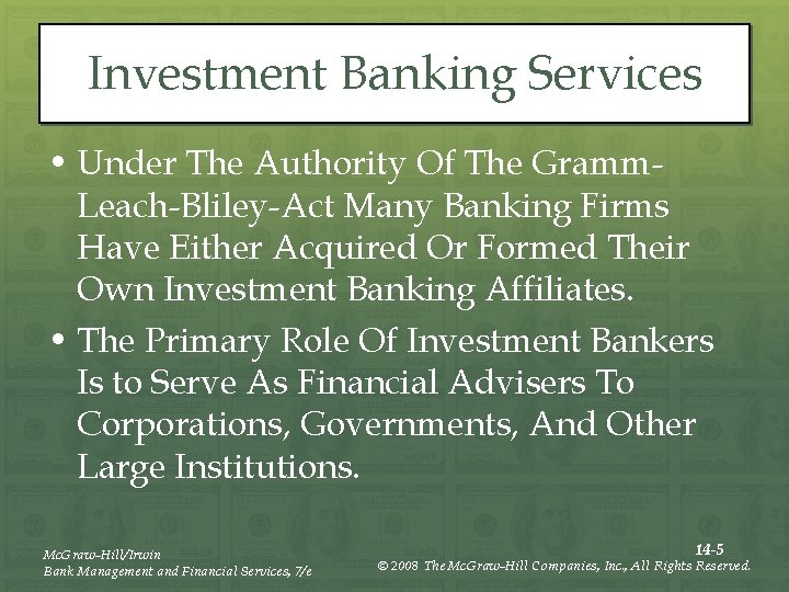 Chapter Fourteen Investment Banking Insurance and Other Sources