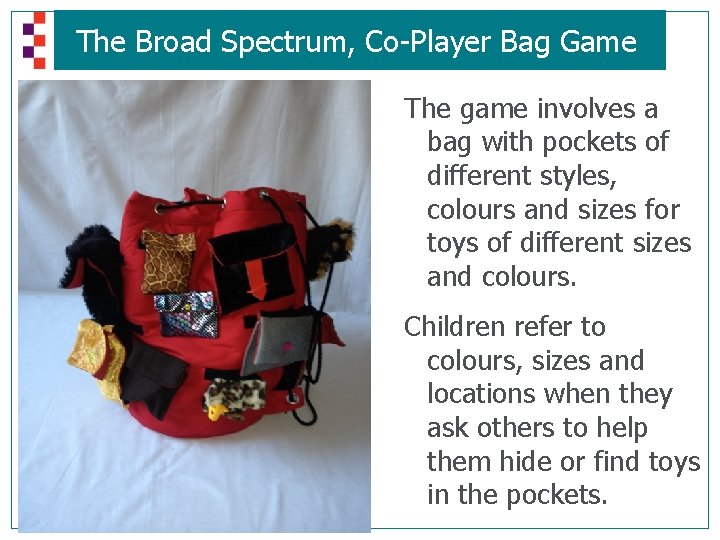 The Broad Spectrum, Co-Player Bag Game The game involves a bag with pockets of
