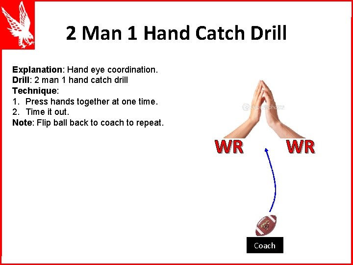 2 Man 1 Hand Catch Drill Explanation: Hand eye coordination. Drill: 2 man 1