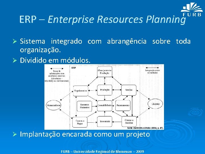 ERP – Enterprise Resources Planning Sistema integrado com abrangência sobre toda organização. Ø Dividido