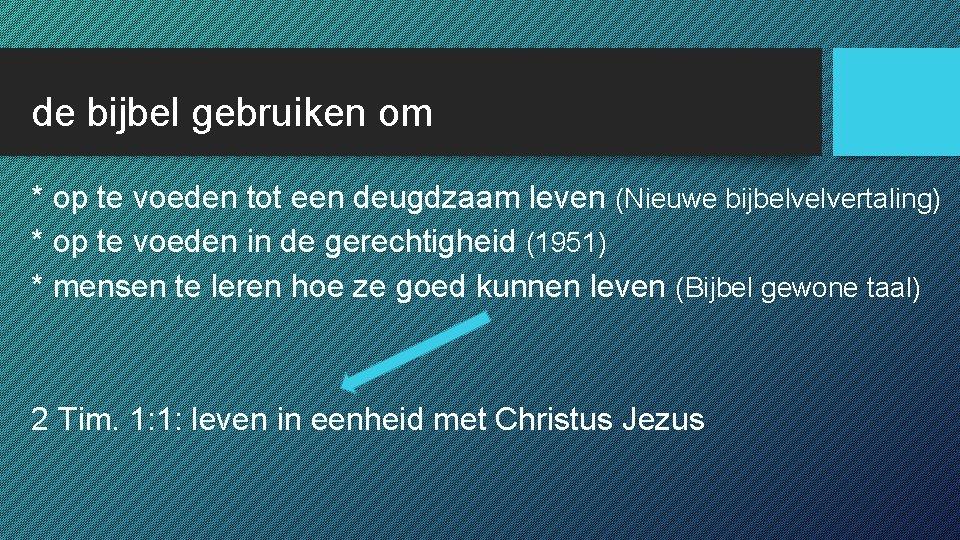 de bijbel gebruiken om * op te voeden tot een deugdzaam leven (Nieuwe bijbelvelvertaling)