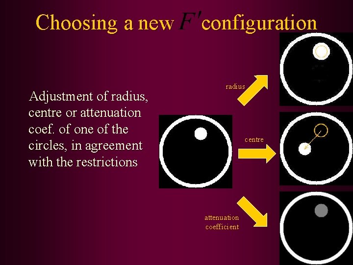 Choosing a new Adjustment of radius, centre or attenuation coef. of one of the
