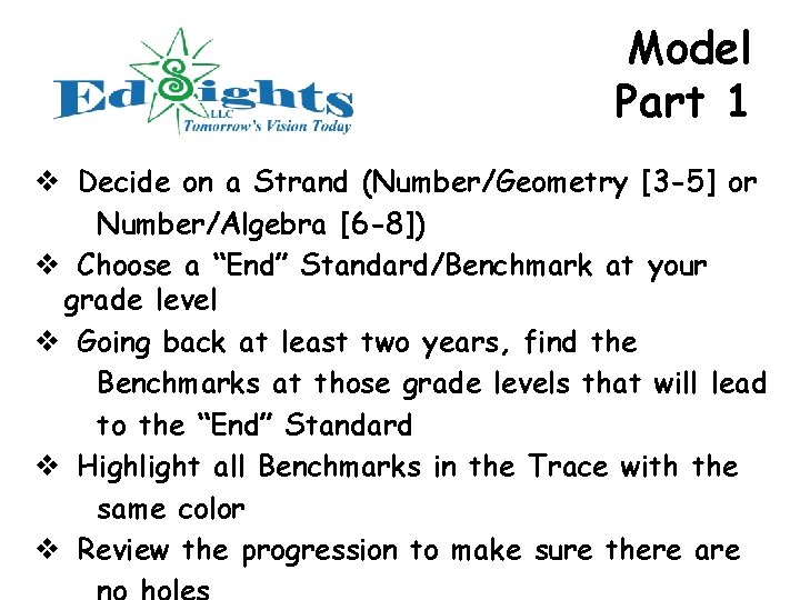 Model Part 1 v Decide on a Strand (Number/Geometry [3 -5] or Number/Algebra [6