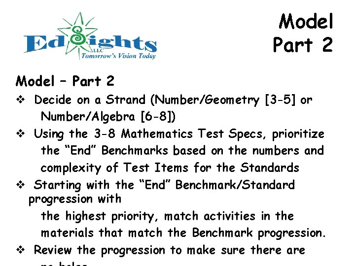 Model Part 2 Model – Part 2 v Decide on a Strand (Number/Geometry [3