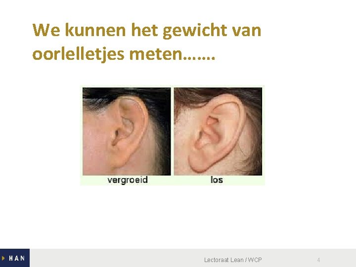 We kunnen het gewicht van oorlelletjes meten……. Lectoraat Lean / WCP 4 