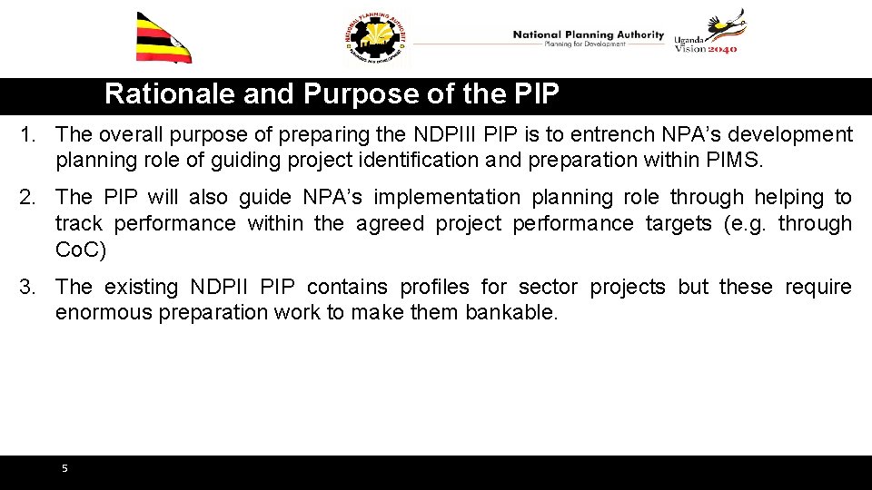 Rationale and Purpose of the PIP 1. The overall purpose of preparing the NDPIII