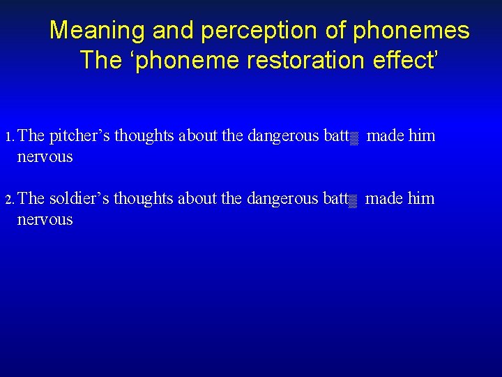 Meaning and perception of phonemes The ‘phoneme restoration effect’ 1. The pitcher’s thoughts about