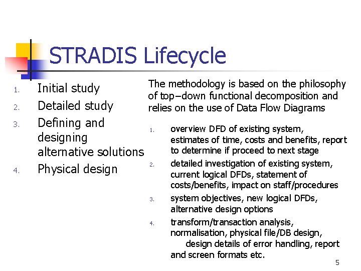 STRADIS Lifecycle 1. 2. 3. 4. The methodology is based on the philosophy Initial