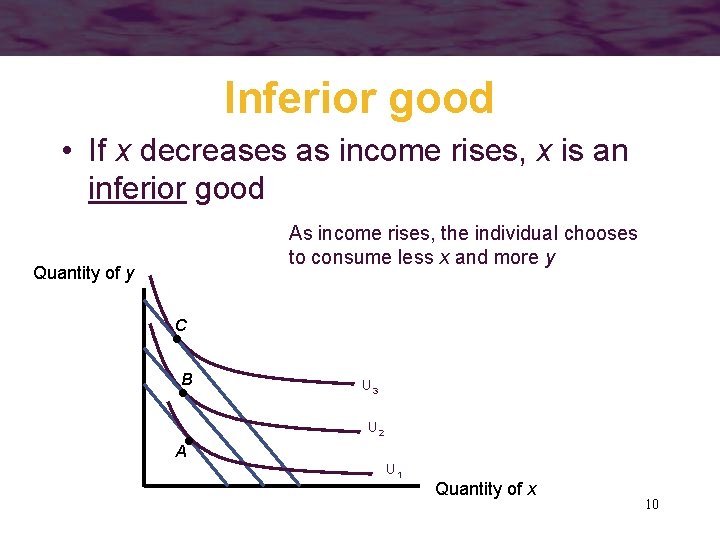 Inferior good • If x decreases as income rises, x is an inferior good