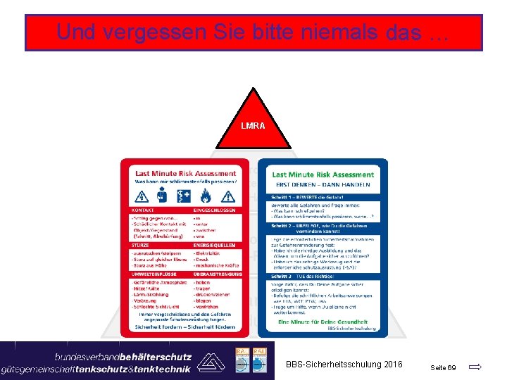 Und vergessen Sie bitte niemals das … LMRA Gefährdungsbeurteilung WCF+JHA (F-62) HSSE Konzepte /