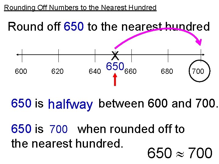 Rounding Off Numbers to the Nearest Hundred Round off 650 to the nearest hundred