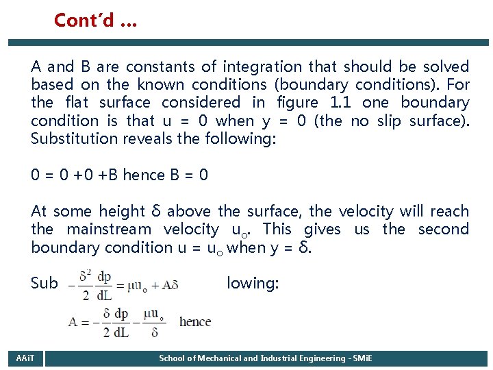 Cont’d … A and B are constants of integration that should be solved based Cont’d … A and B are constants of integration that should be solved based