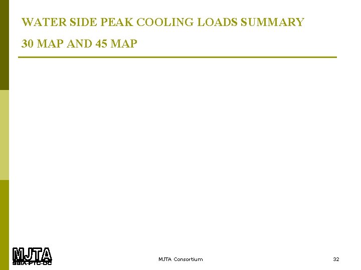 WATER SIDE PEAK COOLING LOADS SUMMARY 30 MAP AND 45 MAP MJTA Consortium 32
