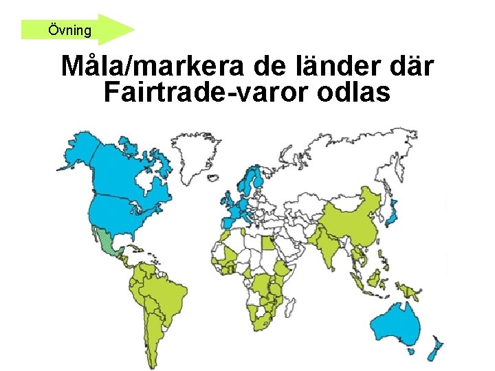 Övning Måla/markera de länder där Fairtrade-varor odlas 
