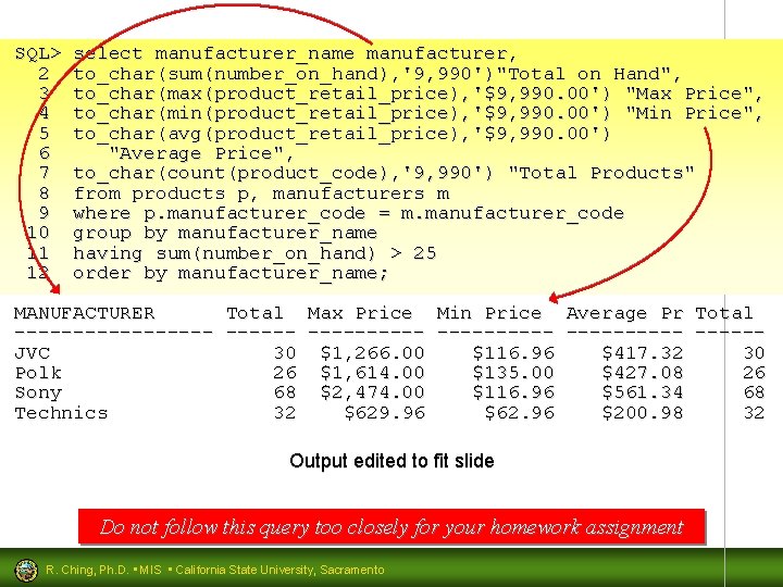 SQL> 2 3 4 5 6 7 8 9 10 11 12 select manufacturer_name