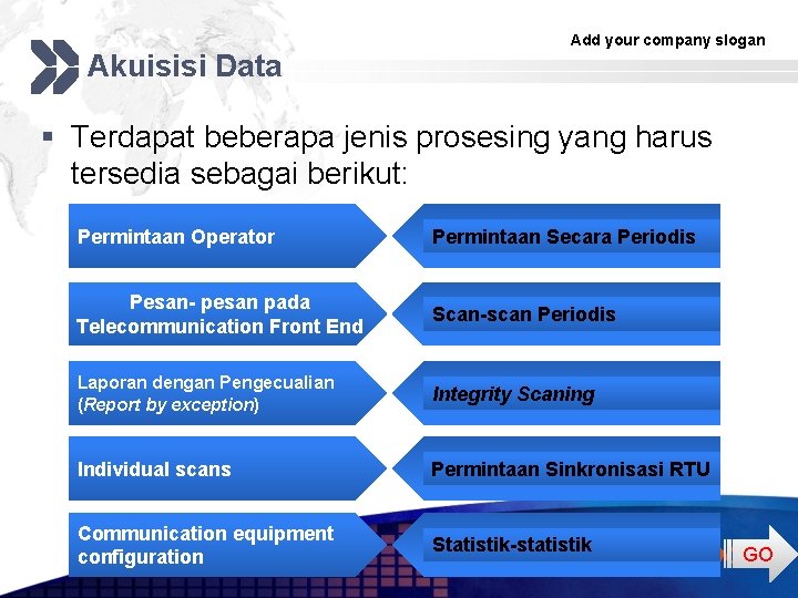 Akuisisi Data Add your company slogan § Terdapat beberapa jenis prosesing yang harus tersedia