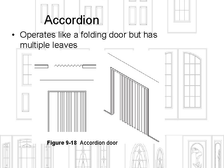 Accordion • Operates like a folding door but has multiple leaves Figure 9 -18